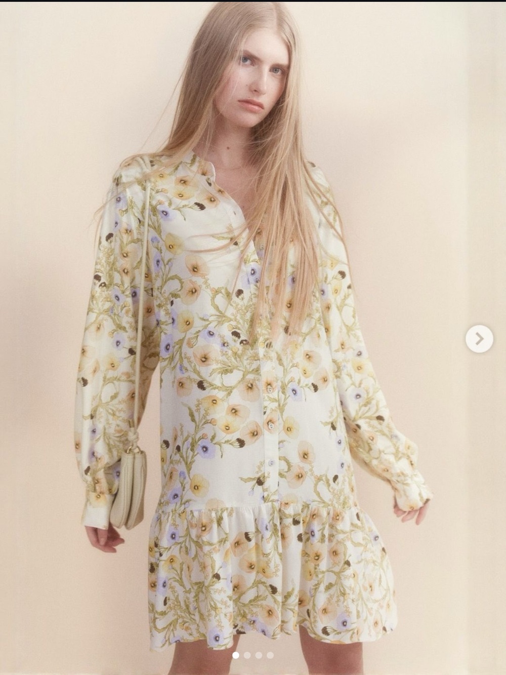 H&M Floral Mini Dress in Cream, Yellow & Lavender size S